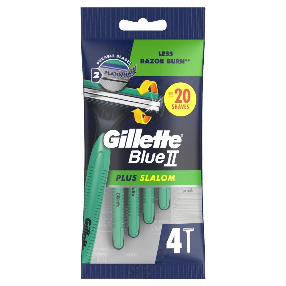 5 Pack Gillette Blue II Plus Slalom Disposable Razors 4s × 5 - Value Pack Bundle