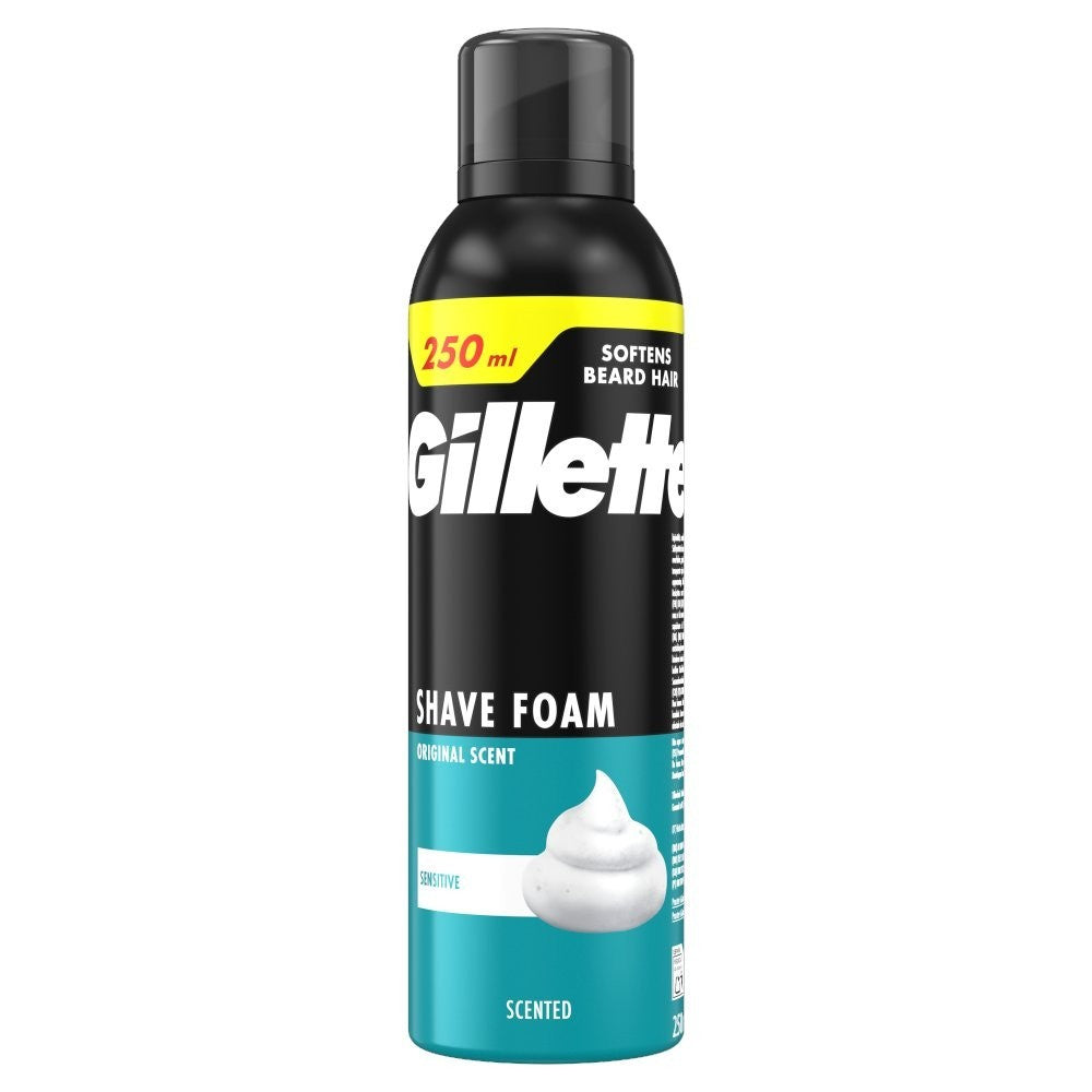 6 Pack Gillette Classic Sensitive Shave Foam 250ml x6 - Value Pack Bundle