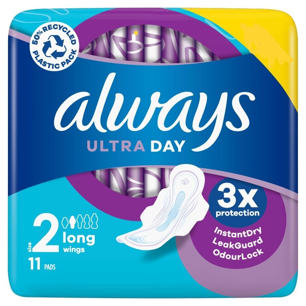 6 Pack Always Ultra Day Pads Long (S2) Wings 11s x6 - 66 Pads Total - Bulk Value