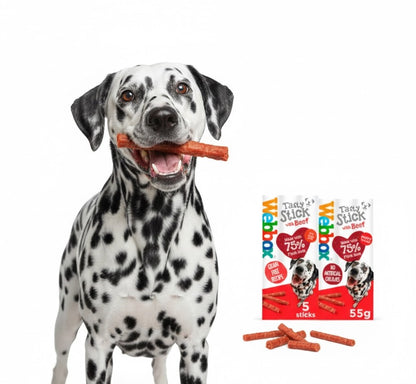 Webbox Tasty Sticks Dog Treats 55g x 18 | Chicken & Beef | High Meat