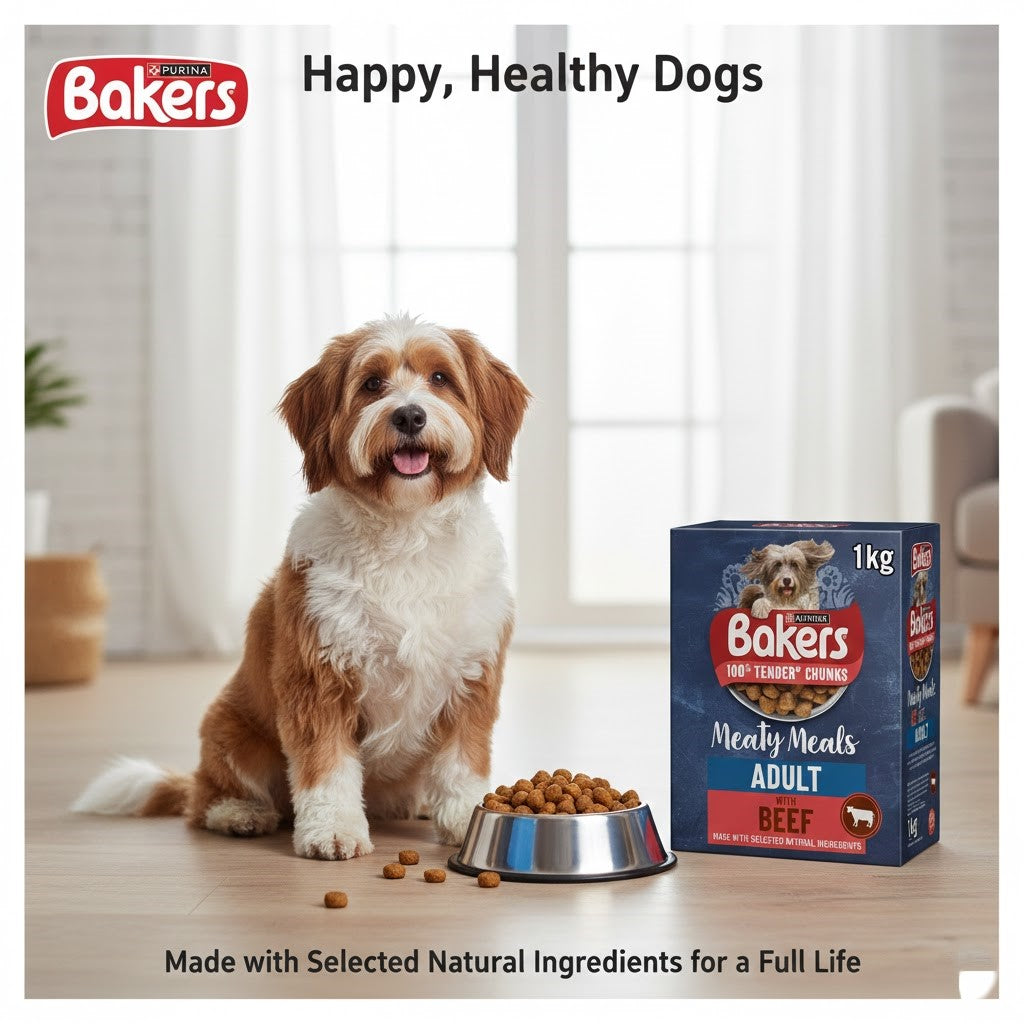 Bakers Adult Dry Dog Food 1kg (5 Pack) - Choose Your Flavor: Meaty Meals Beef or Superfoods Chicken & Vegetables