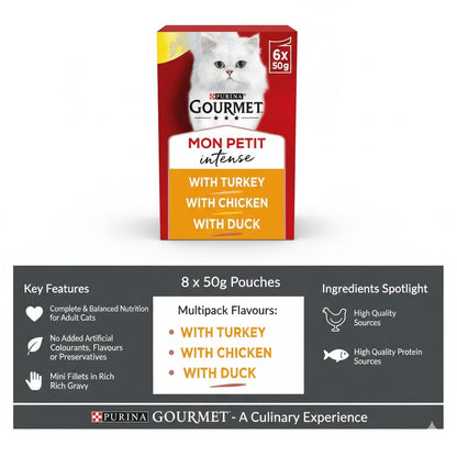 GOURMET Mon Petit Intense Wet Cat Food - Duck, Chicken & Turkey Selection (8 x 6 x 50g)