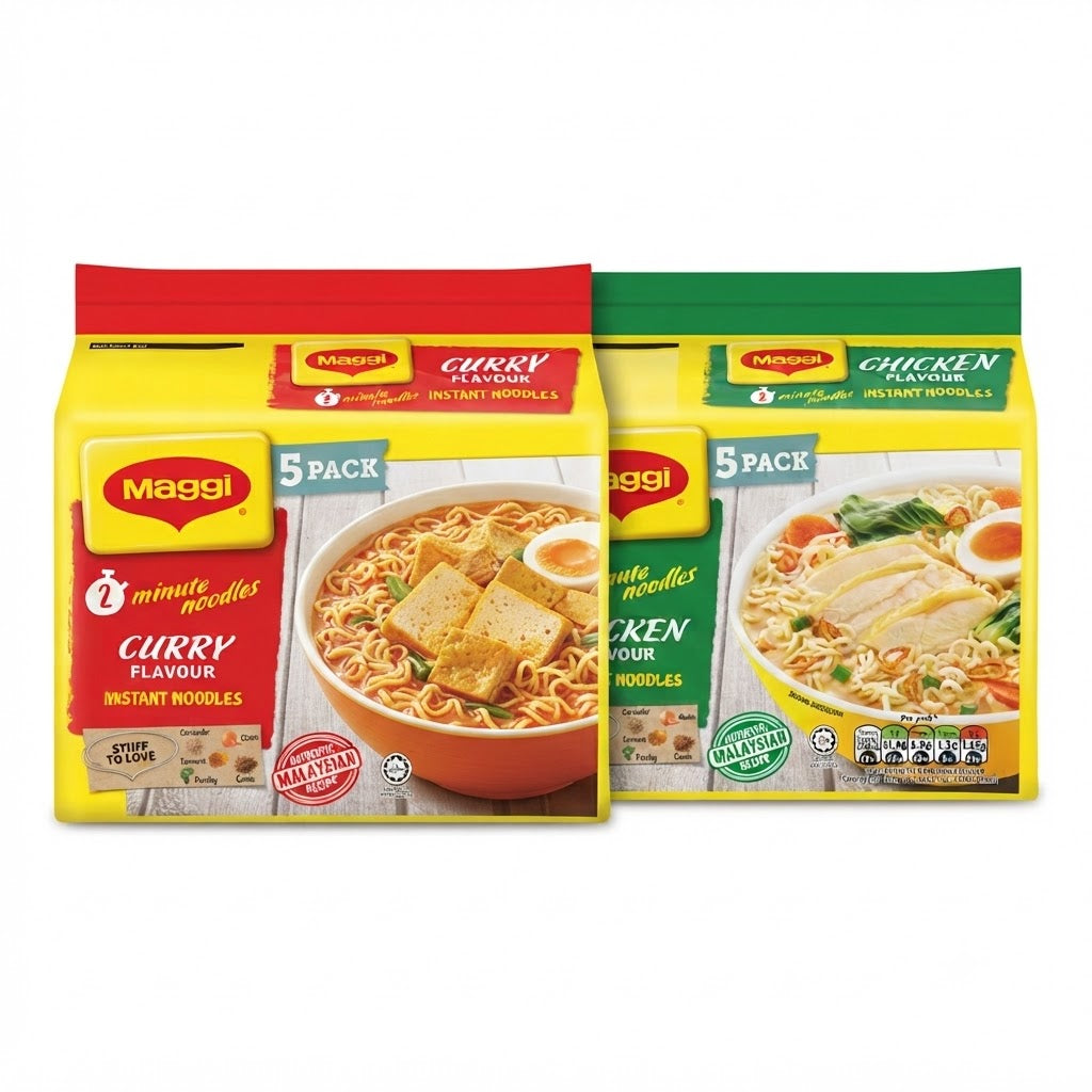Maggi 2 Minute Authentic Malaysian Noodles – Curry or Chicken Flavor (5 Pack x 6)