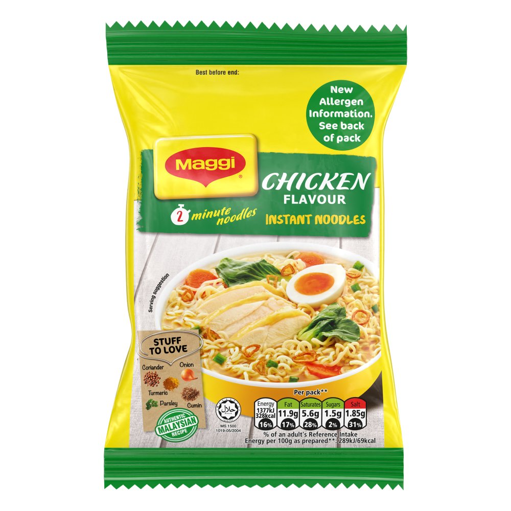 Maggi 2 Minute Authentic Malaysian Noodles – Curry or Chicken Flavor (5 Pack x 6)