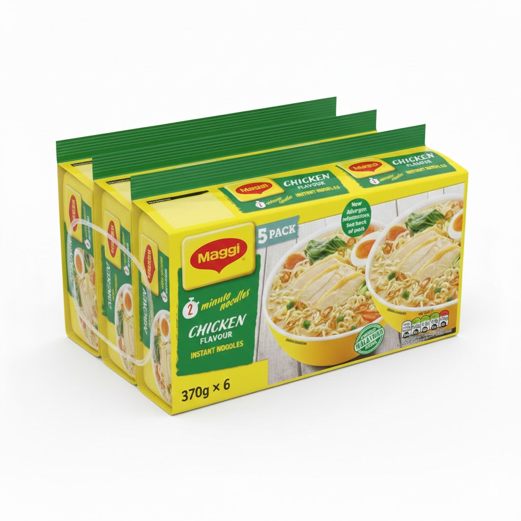 Maggi 2 Minute Authentic Malaysian Noodles – Curry or Chicken Flavor (5 Pack x 6)