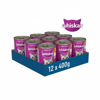 Whiskas Adult Wet Cat Food – Chicken & Salmon in Jelly Multipack (12 pack, 400g Tins)