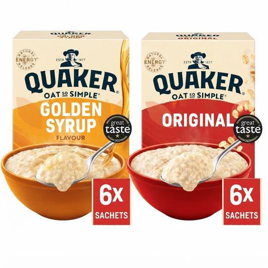 Quaker Oat So Simple Porridge Sachets - Golden Syrup & Original (8 Pack Bundle)