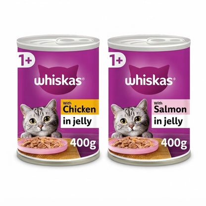 Whiskas Adult Wet Cat Food – Chicken & Salmon in Jelly Multipack (12 pack, 400g Tins)
