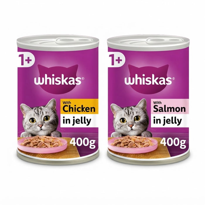 Whiskas Adult Wet Cat Food 400g x 12 | Chicken & Salmon in Jelly