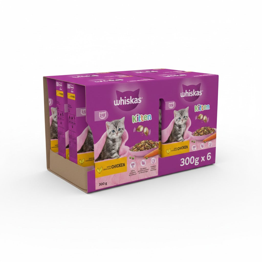Whiskas Complete Dry Cat Food – Adult & Kitten Varieties (300g, Pack of 6)