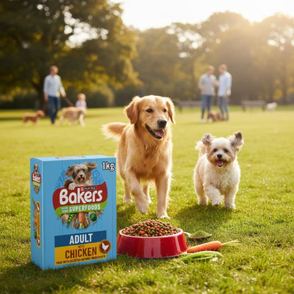 Bakers Adult Dry Dog Food 1kg (5 Pack) - Choose Your Flavor: Meaty Meals Beef or Superfoods Chicken & Vegetables