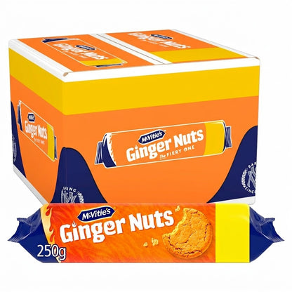 McVitie's Ginger Nuts Biscuits 250g (Pack of 12) | Crunchy Spiced Biscuits Bulk Buy