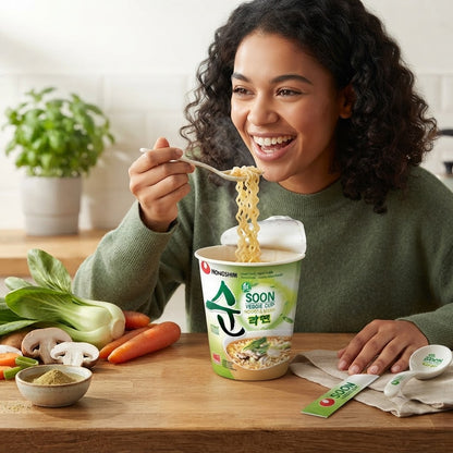 Nongshim Soon Veggie Cup Noodle Soup - Vegan Instant Ramen