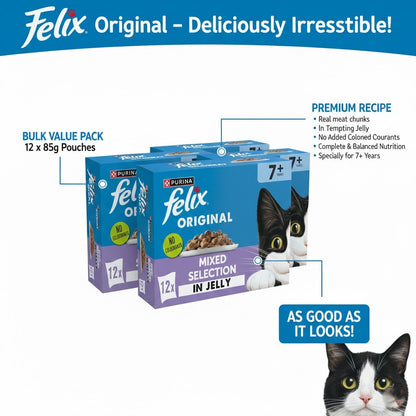 FELIX Original Senior Wet Cat Food in Jelly – Mixed Selection (4 x 12 x 85g)