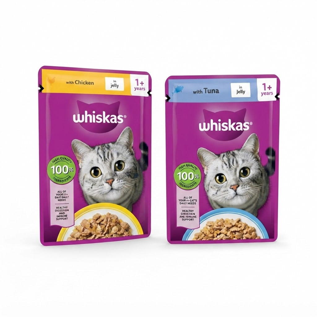 Whiskas 1+ Adult Wet Cat Food – Chicken & Tuna Selection Pouches (85g, Pack of 28)
