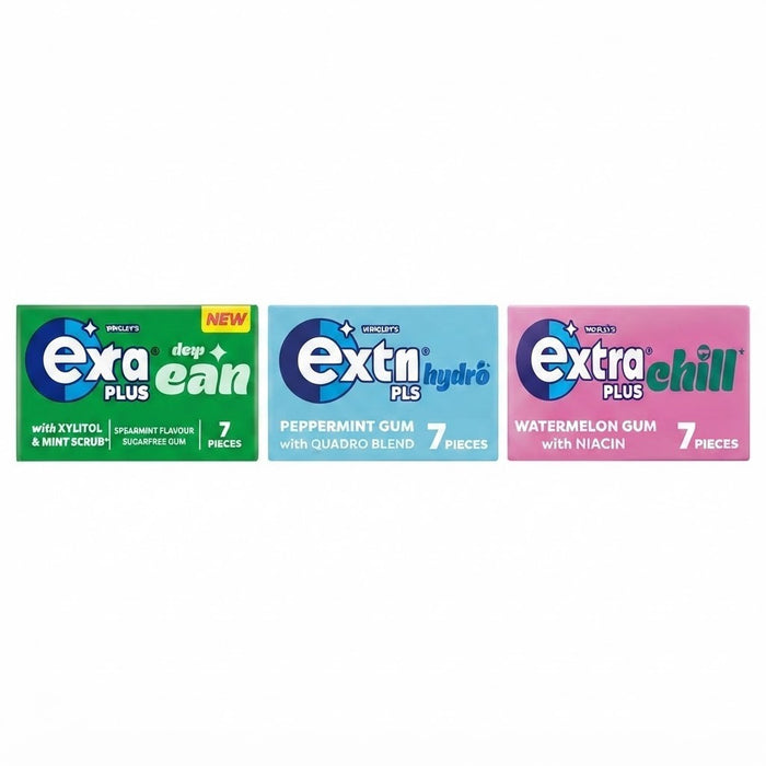 Wrigley's Extra Plus Sugar-Free Gum 7 Pieces | Bulk Box | 3 Flavours