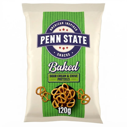 Penn State Sour Cream & Chive Pretzels 120g x 14 | Baked Vegetarian Snacks