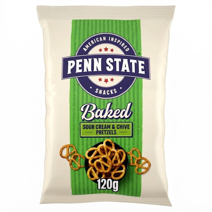 Penn State Sour Cream & Chive Pretzels 120g x 14 | Baked Vegetarian Snacks