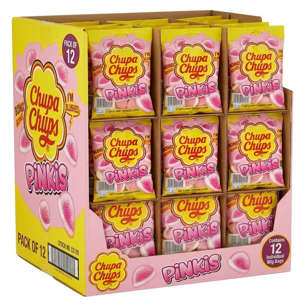 Chupa Chups Pinkis Strawberry Jellies 90g x 12 | Fruity Soft Sweets