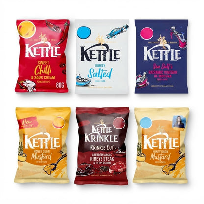 Kettle Chips 80g x 12 | Hand Cooked British Potato Crisps | 6 Flavours