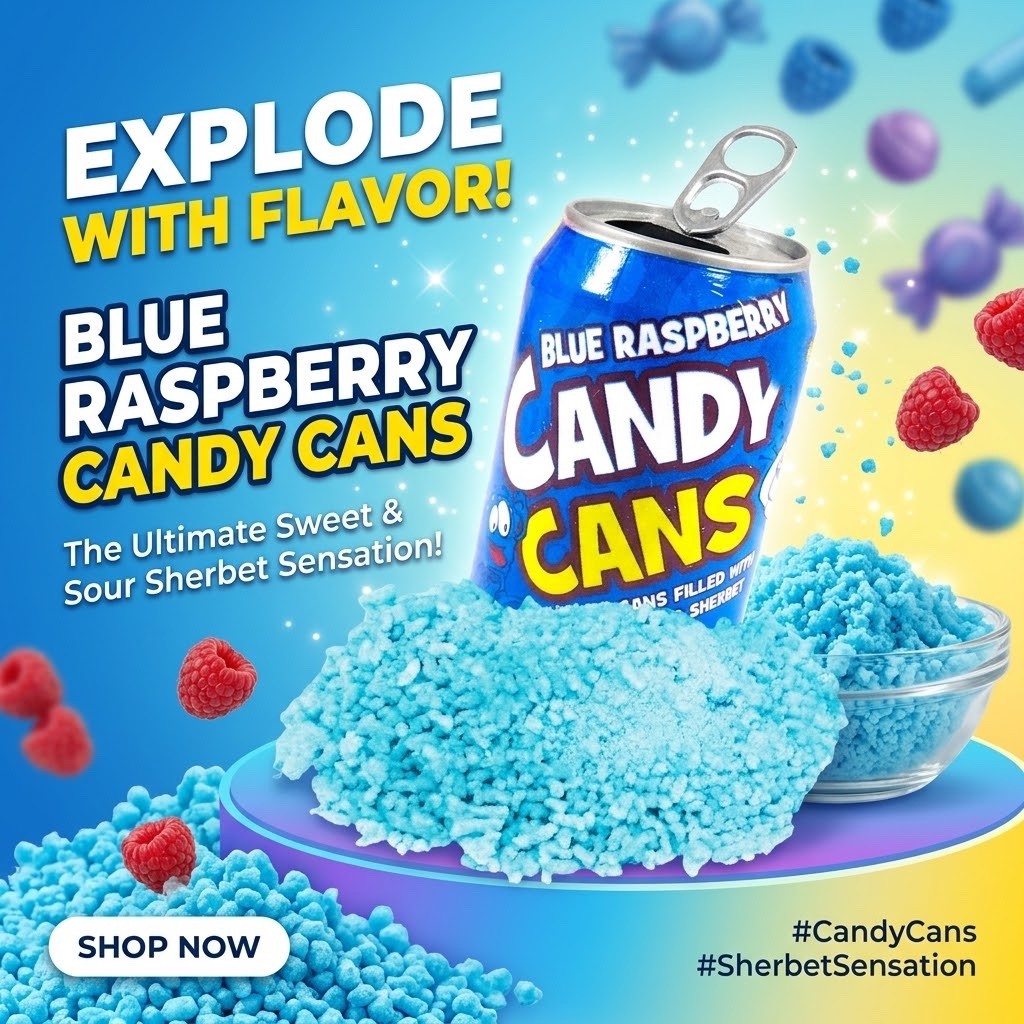 36 x 13g Candy Cans Blue Raspberry Sour Sherbet Fruit Flavour Sweets