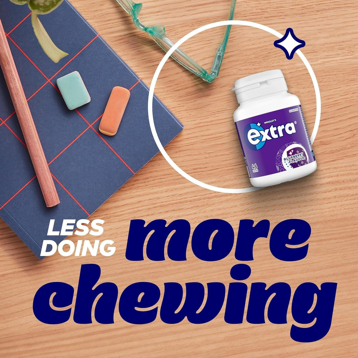 Extra Chewing Gum Blueberry Sugarfree 46 Pieces 64g Bottle Multipack Oral Health