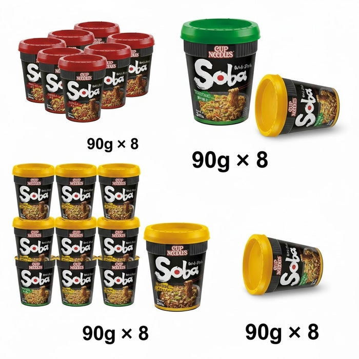 Nissin Soba Instant Wok Style Noodles - 8 x Pot Multipack - Chilli, Classic, Ter