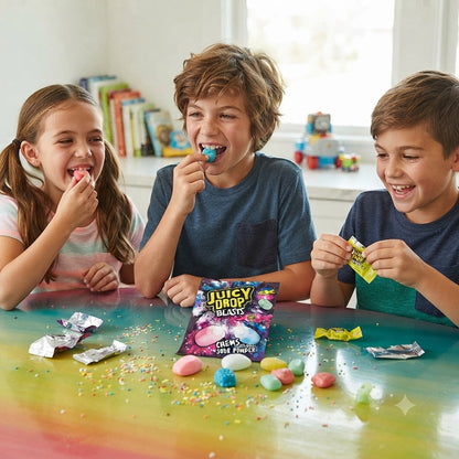 Juicy Drop Blasts Chews 120g x 12 | Assorted Sour Powder Fruit Flavours