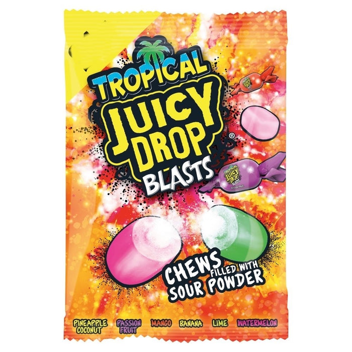 Juicy Drop Blasts Chews 120g x 12 | Sour Powder Filled Tropical Flavours