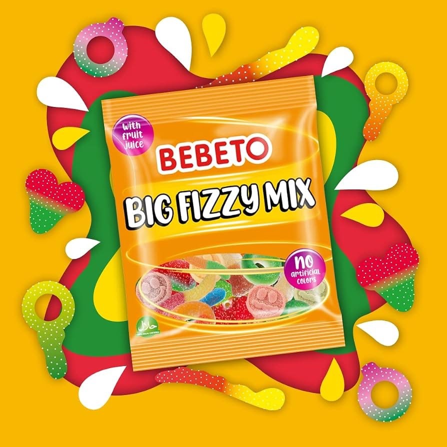 Bebeto Big Fizzy Mix Jelly Sweets 150g x 10 | Halal & Fruit Juice