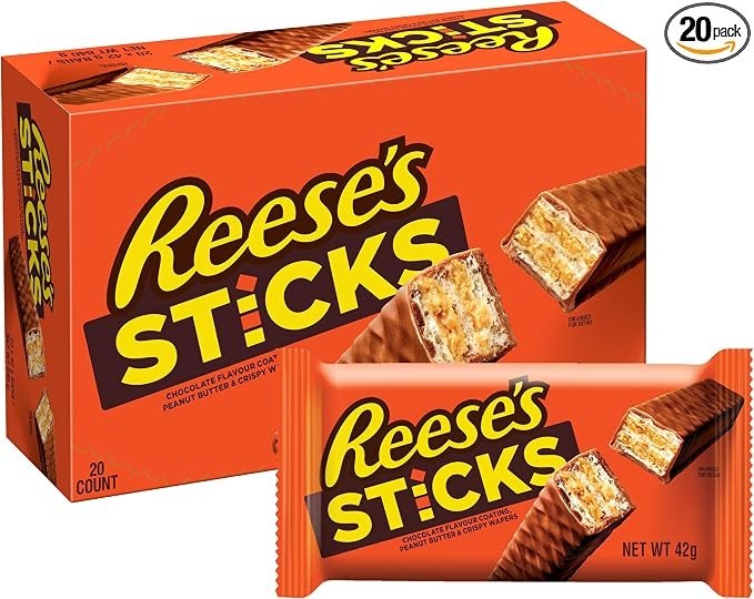 Reeses Sticks Wafer Candy Bar 42g x 20 - Single or Bulk Box Options Available