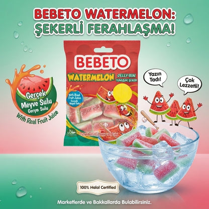 Bebeto Watermelon Jelly Gum Sweets 70g x 20 | Halal & Fruit Juice Gums