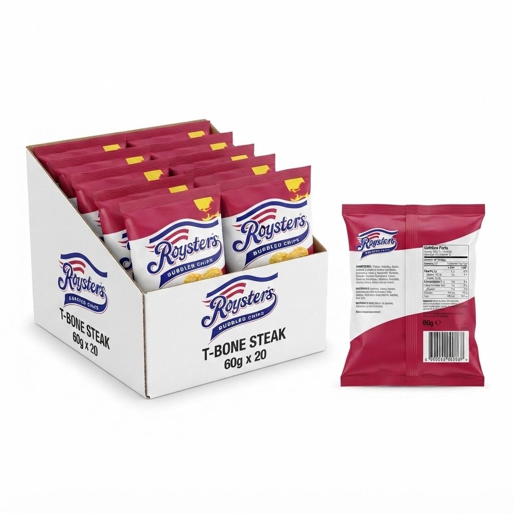 Roysters T-Bone Steak Crisps 60g x 20 | Vegetarian & No MSG
