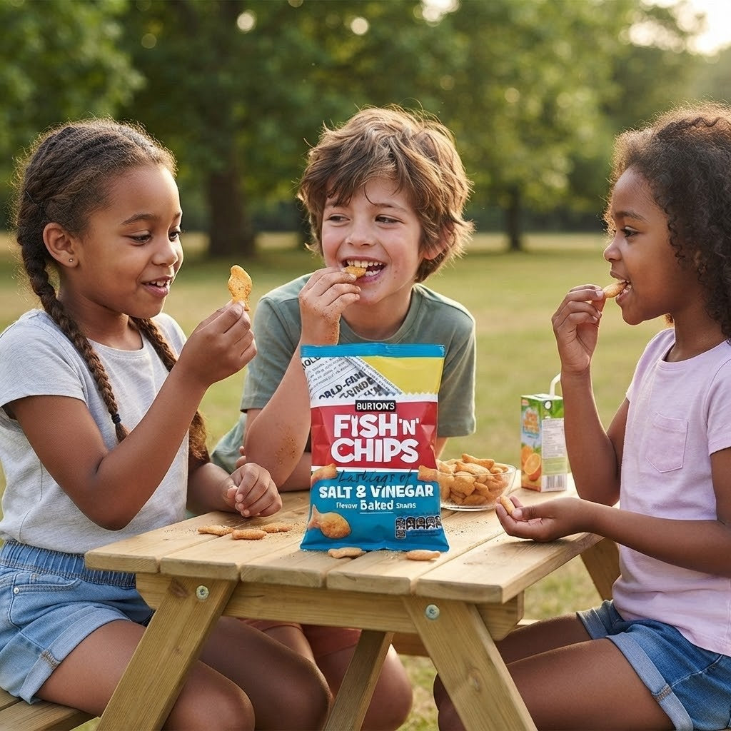 Burton's Fish N Chips Salt & Vinegar Baked Snacks 40g x 30 | Vegetarian