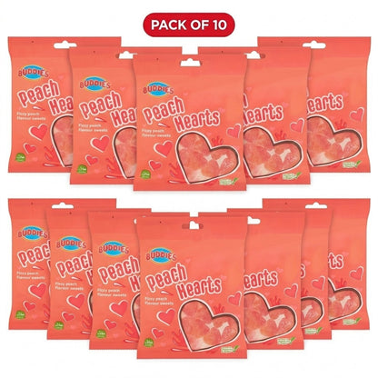 BUDDIES Peach Hearts Sweets 160g x 10 | Halal, Vegan & Vegetarian