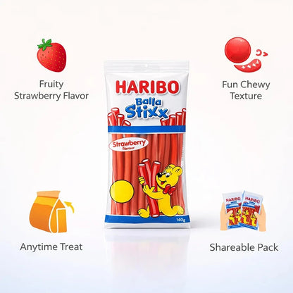 HARIBO Balla Stixx Strawberry 140g x 12 | Chewy Sweets Bulk Box