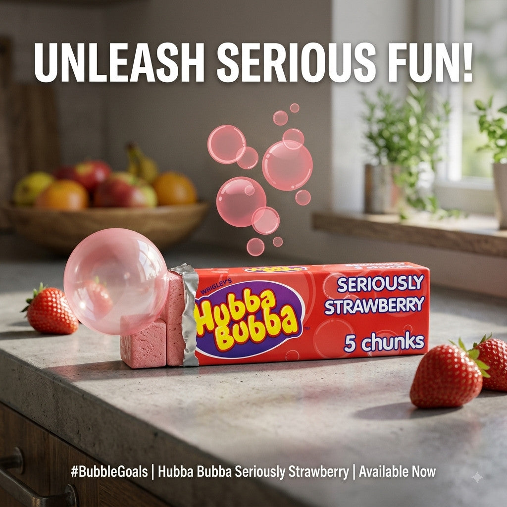 Hubba Bubba Seriously Strawberry Bubble Gum 35g | 5 Chunks | Single or Bulk Box