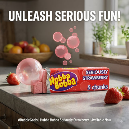 Hubba Bubba Seriously Strawberry Bubble Gum 35g | 5 Chunks | Single or Bulk Box