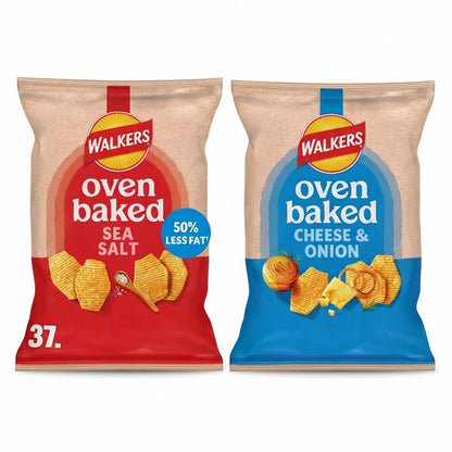 Walkers Baked Crisps Grab Bags 37.5g x 32 | Sea Salt & Cheese & Onion