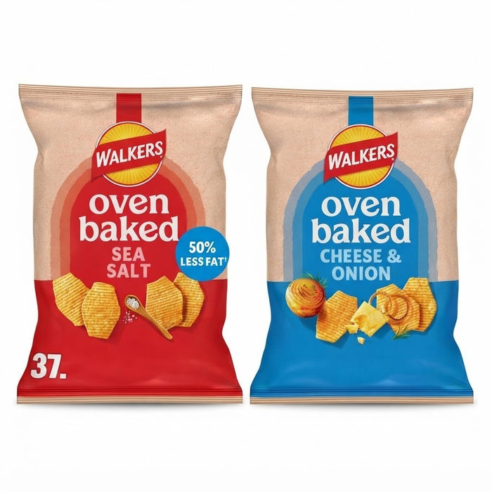 Walkers Baked Crisps Grab Bags 37.5g x 32 | Sea Salt & Cheese & Onion