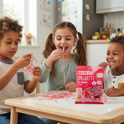 Bebeto Spaghetti Sour Strawberry Soft Candy 70g x 20 | Halal & Vegan