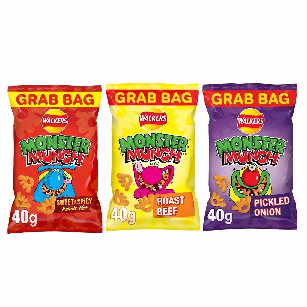 Walkers Monster Munch Grab Bag Crisps 40g x 35 | 3 Classic Flavours | Bulk Box