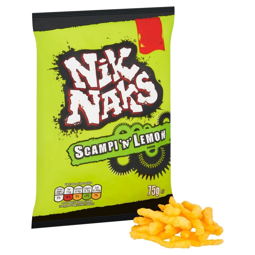 Nik Naks Crisps 75g x 20 | Scampi 'N' Lemon, Cheesy, Spicy & Rib 'N' Saucy