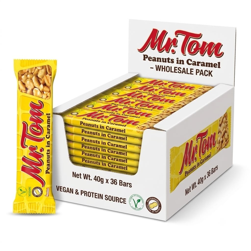 Mr. Tom Peanut Bar 40g (Pack of 36) - Crunchy Caramel Peanut Candy Bars Bulk