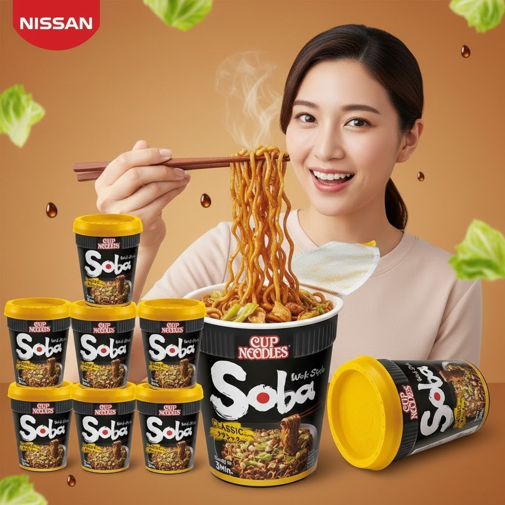 Nissin Soba Instant Wok Style Noodles - 8 x Pot Multipack - Chilli, Classic, Ter