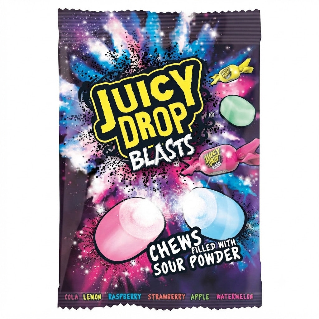 Juicy Drop Blasts Chews 120g x 12 | Assorted Sour Powder Fruit Flavours