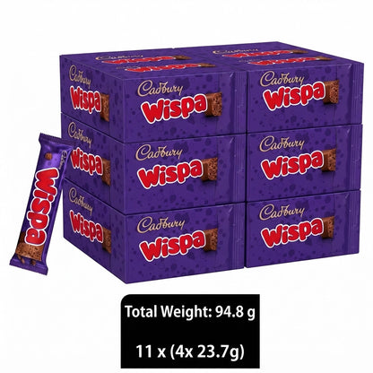 Cadbury Wispa Chocolate Bar Bulk Box Multi-Pack 11x (4x 23.7g) UK Import Fresh
