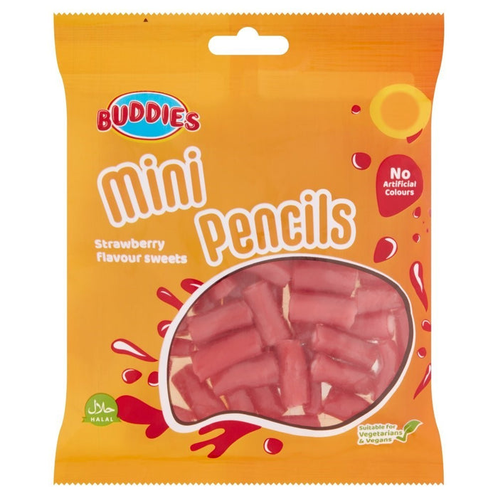 Buddies Mini Pencils Strawberry Sweets 160g | Halal & Vegan
