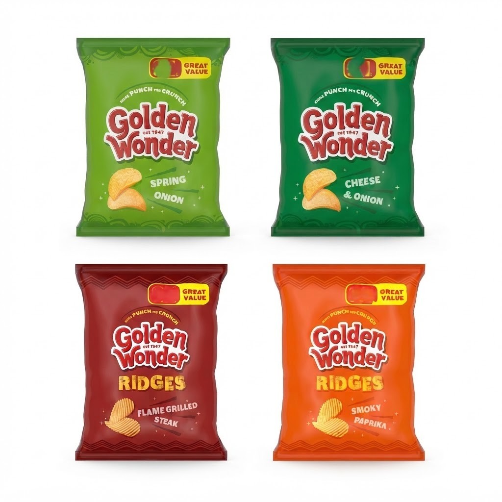 Golden Wonder Crisps 57g x 18 | Spring Onion, Cheese & Onion, Steak & Smoky Paprika