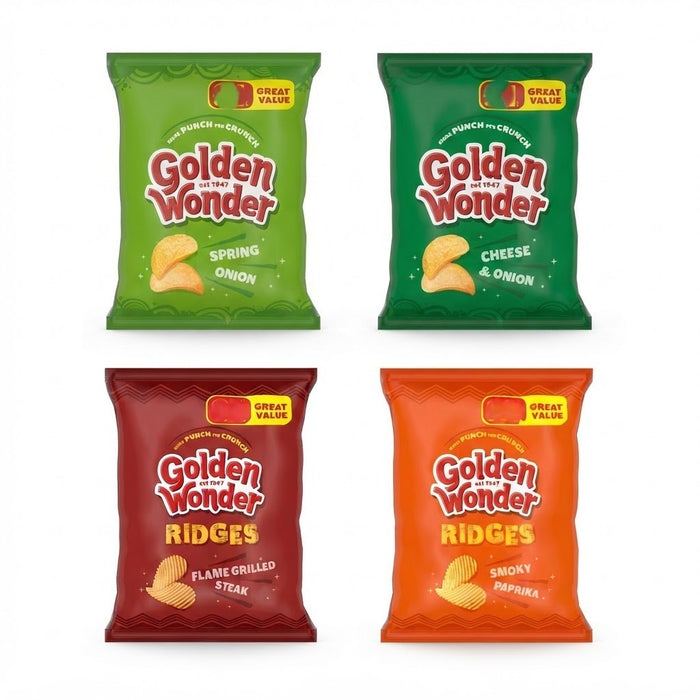Golden Wonder Crisps 57g x 18 | Spring Onion, Cheese & Onion, Steak & Smoky Paprika